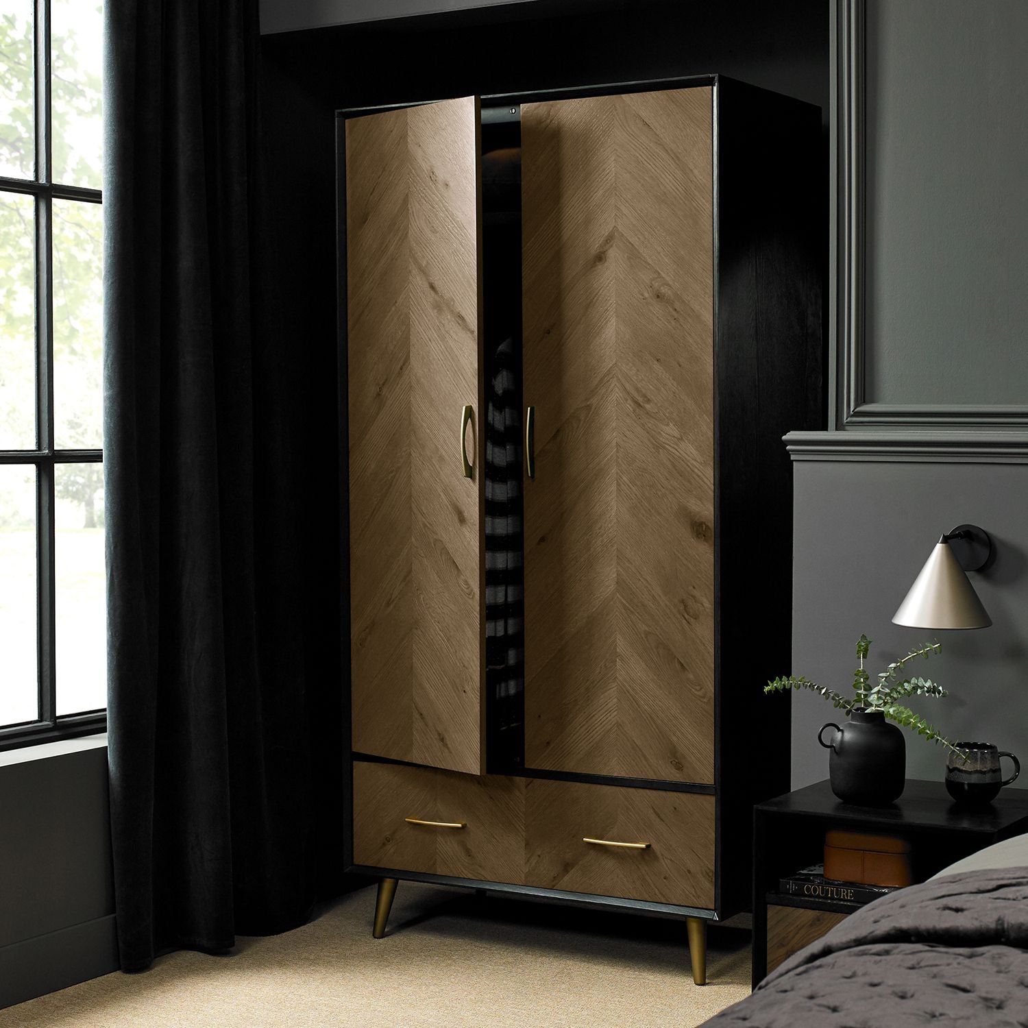 Boston Fumed Oak & Peppercorn Wardrobe - Double