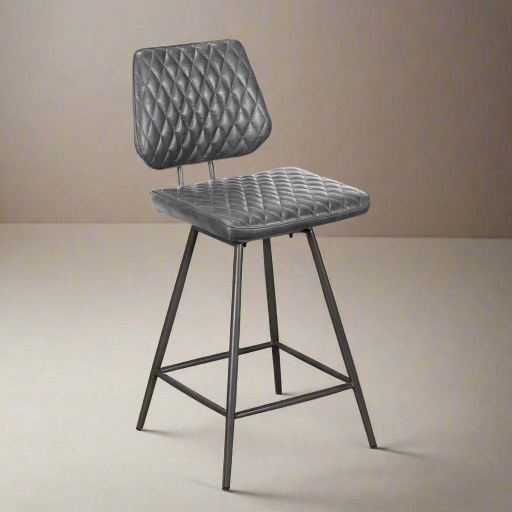 Gray quilted bar stool on a white background