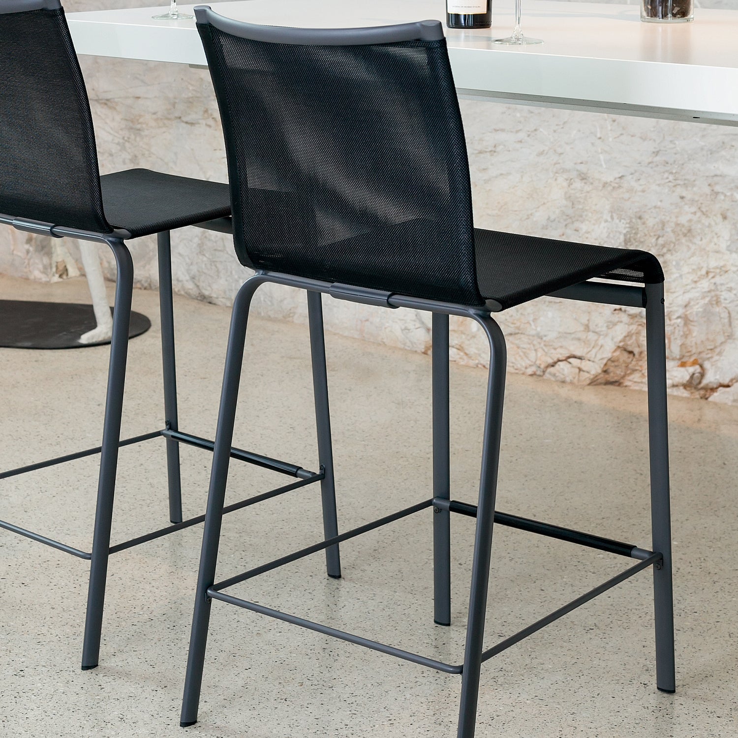 Net Bar Stools In Black With Anthracite Base