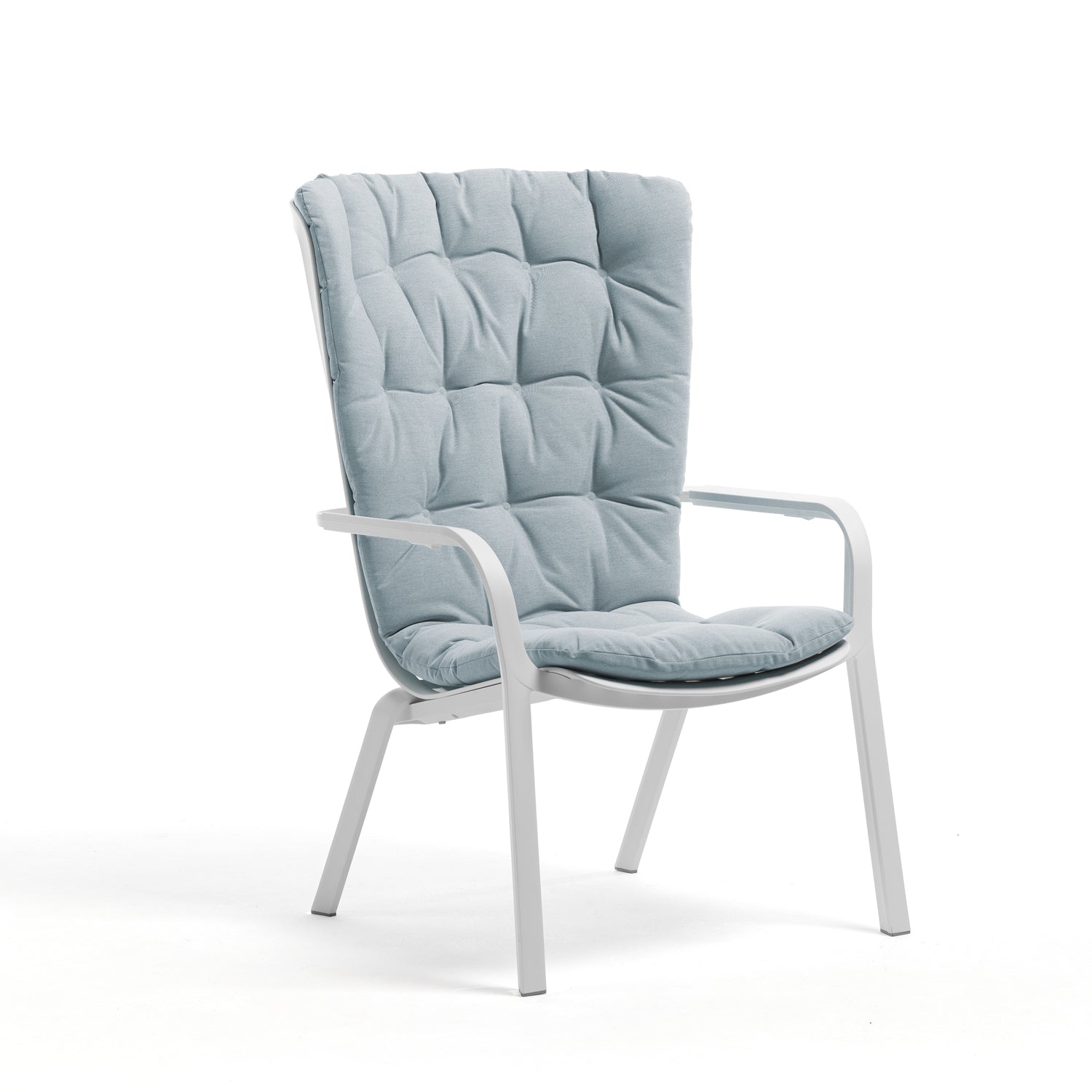 Folio Armchair In White With Sky Blue Cushion