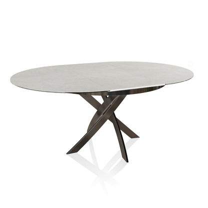 Barone Round Extending Dining Table By Bontempi Casa - Natural Silver & White Super Ceramic