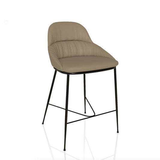 Queen Bar Stool By Bontempi Casa - Glossy Black & Eco Sand Leather