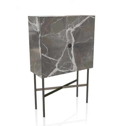 Madison Cocktail Cabinet By Bontempi Casa - Grey Glossy White Veined Super Marble With Natural Silver