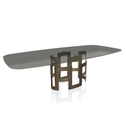 Imperial Barrel Dining Table By Bontempi Casa - Aged Brass & Bronze Glass