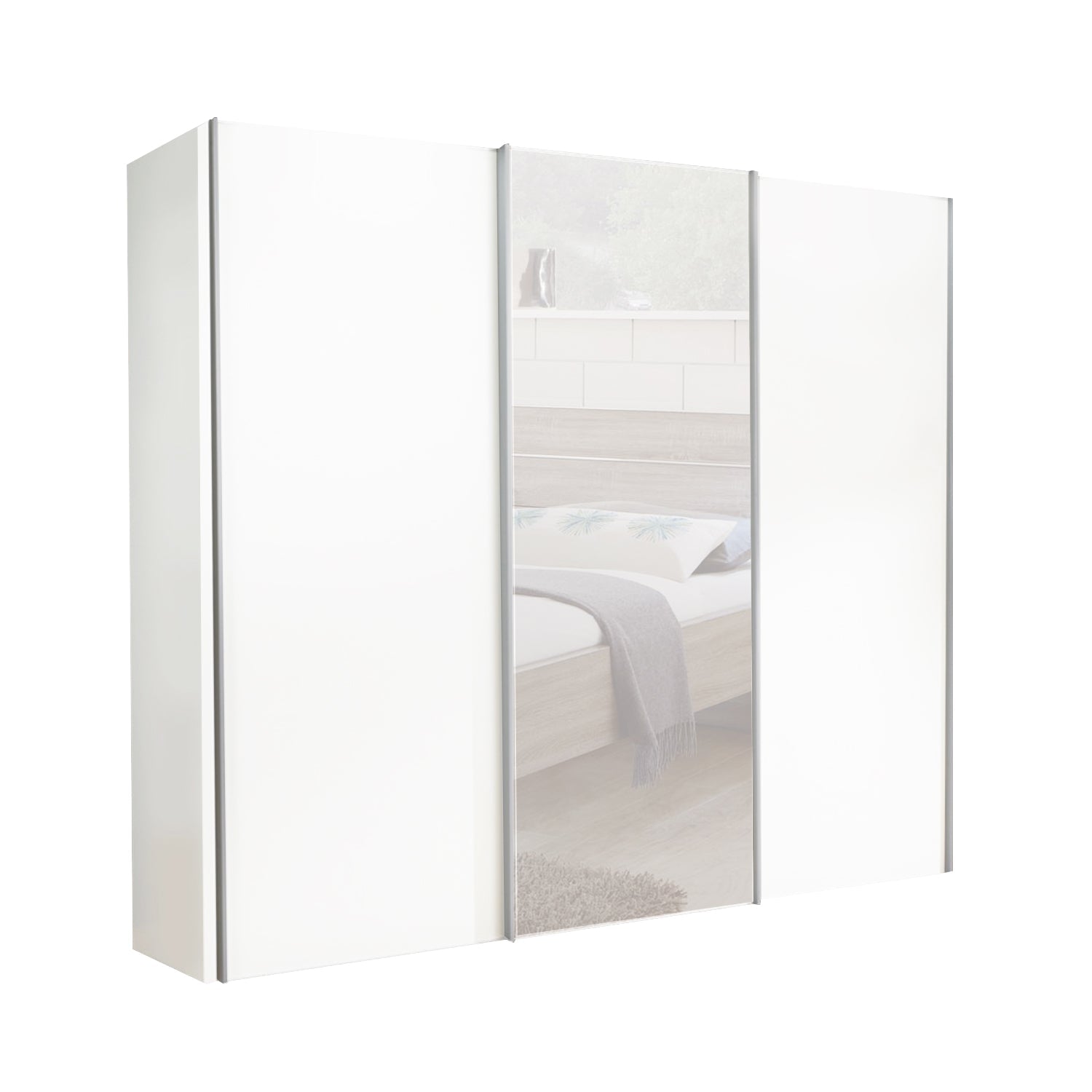 Chicago 250cm Sliding Wardrobe - Matt With Glass & Mirrored Door White