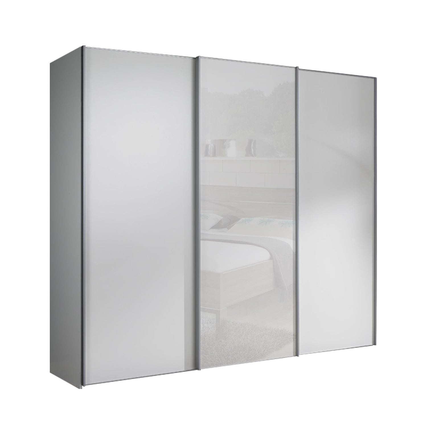 Chicago 250cm Sliding Wardrobe Matt With Glass & Mirrored Door BF Home