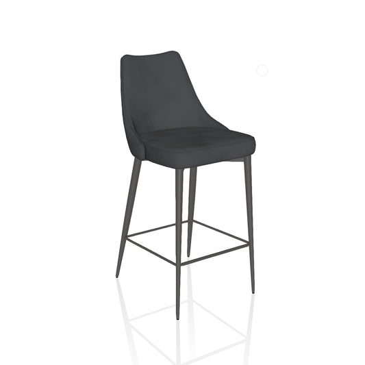 Clara Low Bar Stool By Bontempi Casa - Waterproof Nabuk In Anthracite With Anthracite Piping & Anthracite Base