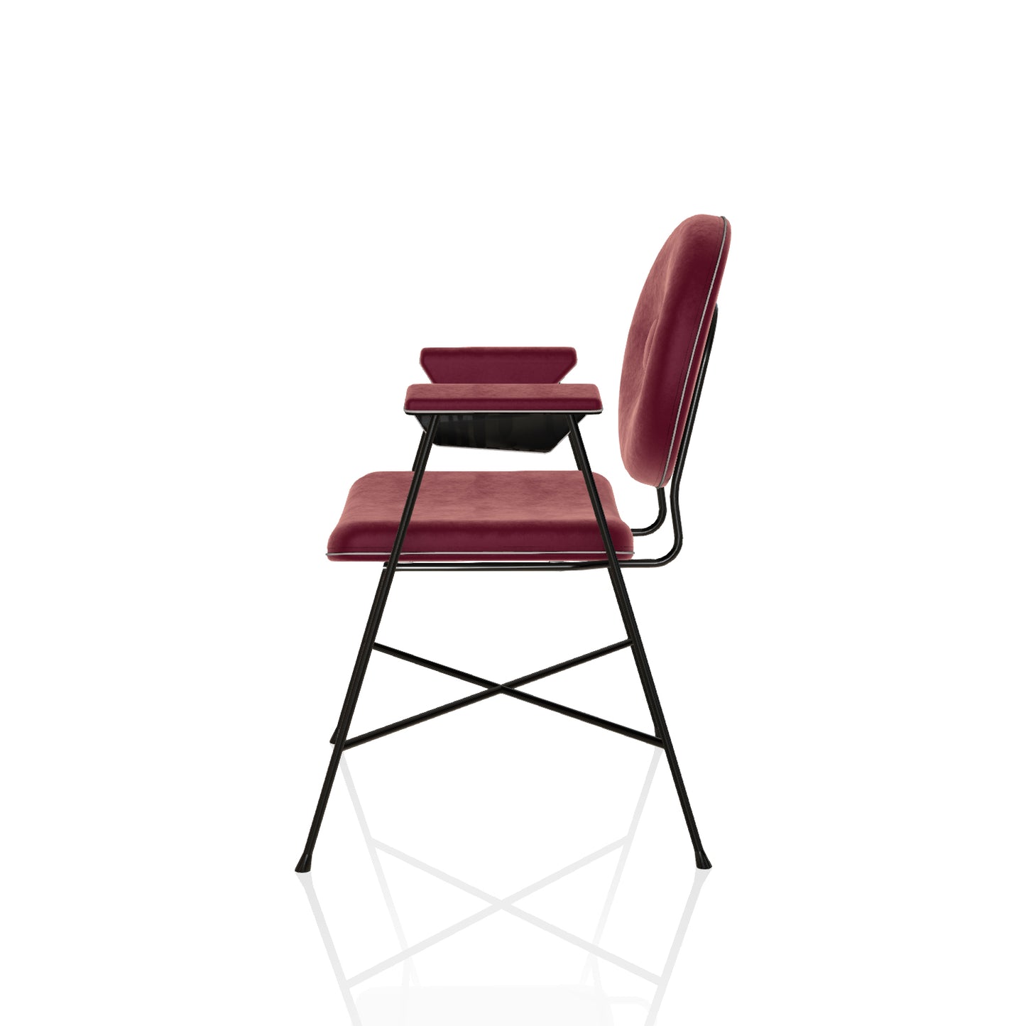 Penelope Chair With Arms By Bontempi Casa - Purple Red Velvet With Glossy Black Base