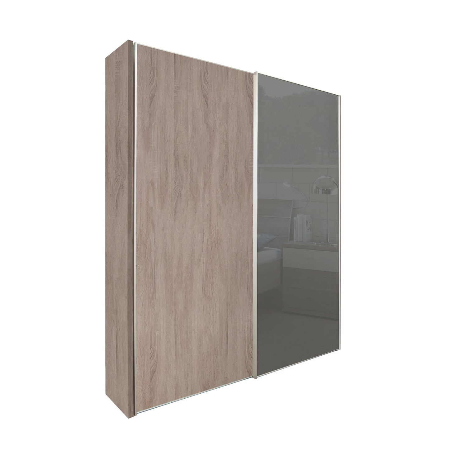 Chicago 150cm Sliding Wardrobe - Dark Oak Wood & Glass Door