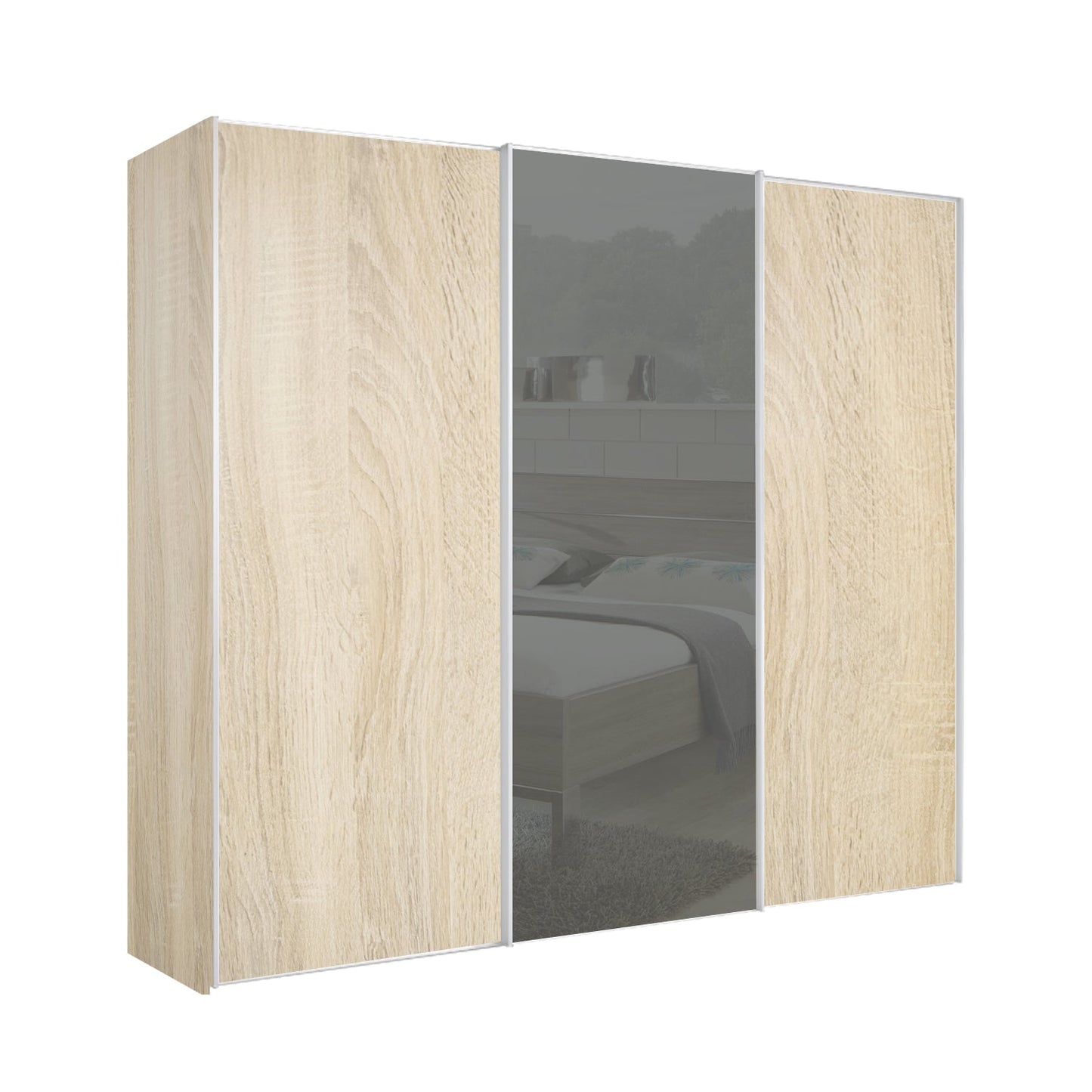 Chicago 225cm Sliding Wardrobe - Wooden Finish & All Glass Doors
