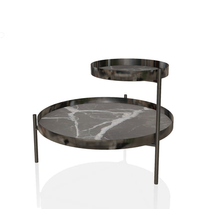 Planet Coffee Table By Bontempi Casa - Grey Gloss White Veined Super Marble With Natural Silver Base