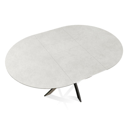 Barone Round Extending Dining Table By Bontempi Casa - Natural Silver & White Super Ceramic