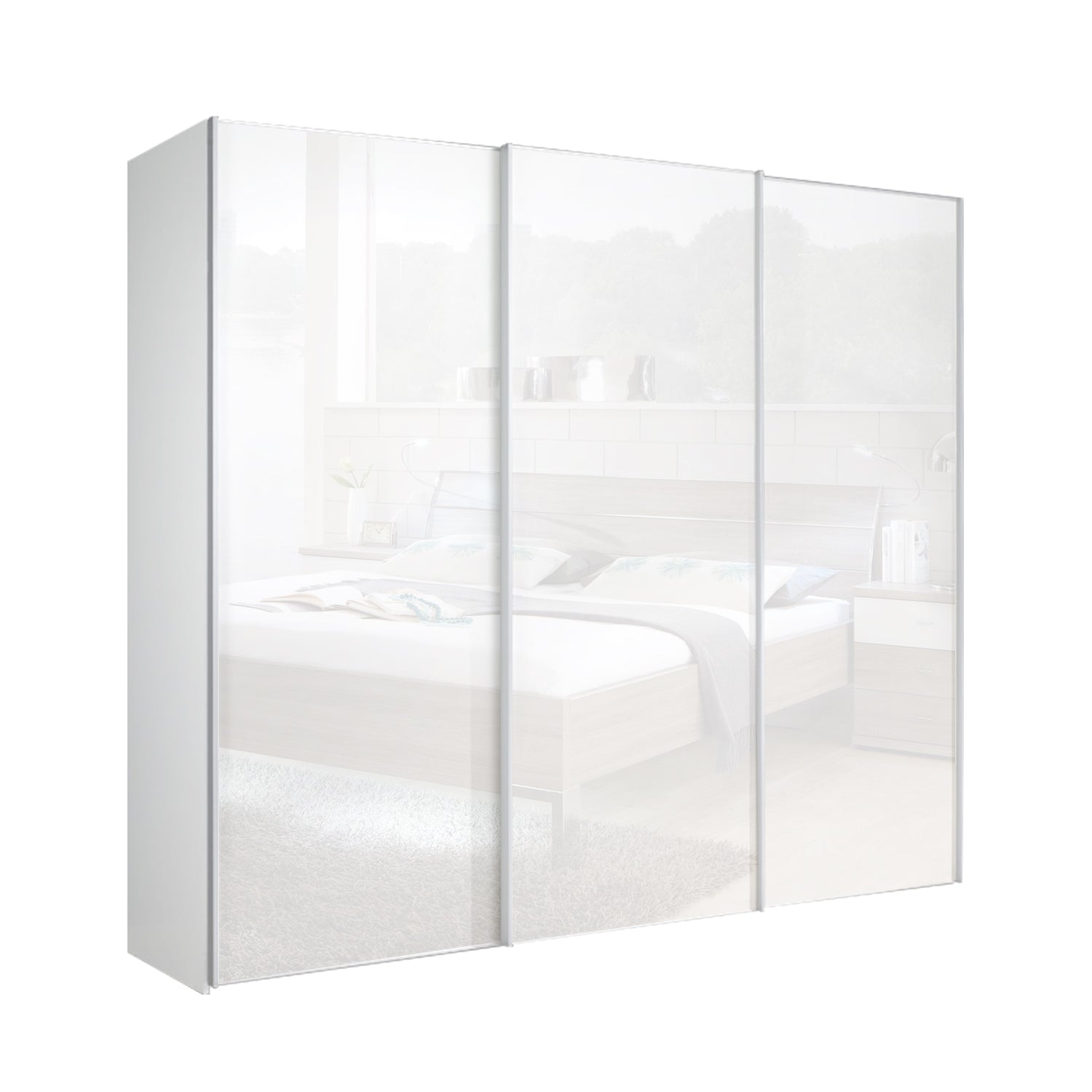 Chicago 250cm Sliding Wardrobe - Matt Finish & All Glass Door White