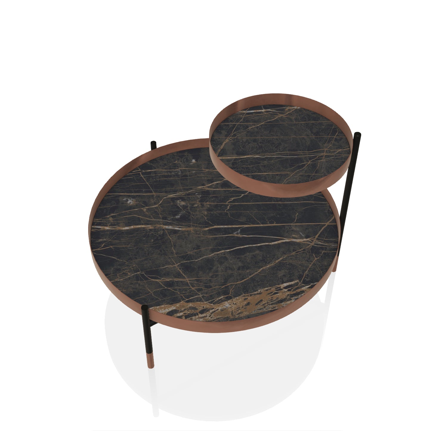 Planet Coffee Table By Bontempi Casa - Matte Noir Desir Super Marble With Rose Gold Base