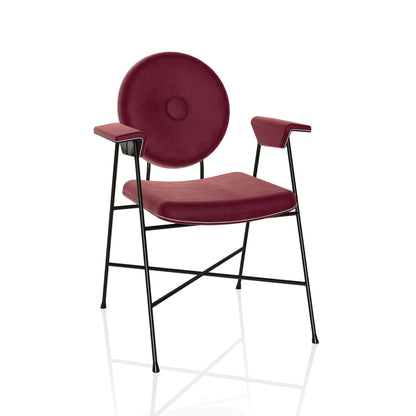 Penelope Chair With Arms By Bontempi Casa - Purple Red Velvet With Glossy Black Base