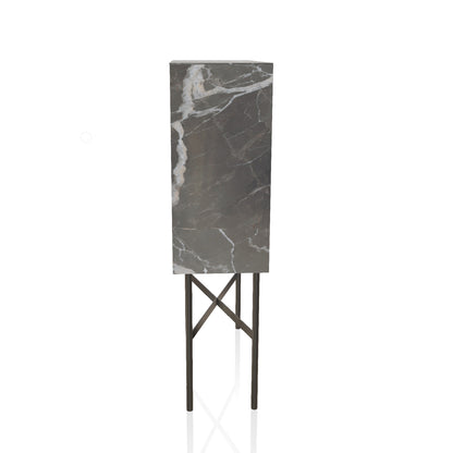 Cocktail Cabinet By Bontempi Casa - Grey Glossy White Veined Super Marble With Natural Silver