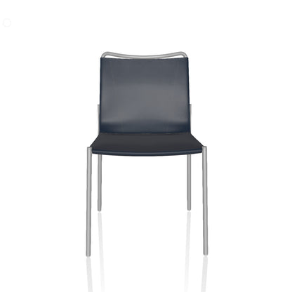 Shape Chair By Bontempi Casa - Blue Leather With White Stitching & Light Grey Base