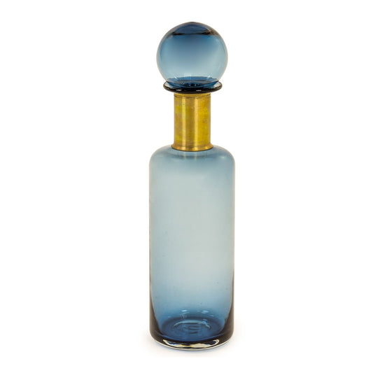 Small Blue Glass Apothecary Bottle With Brass Neck