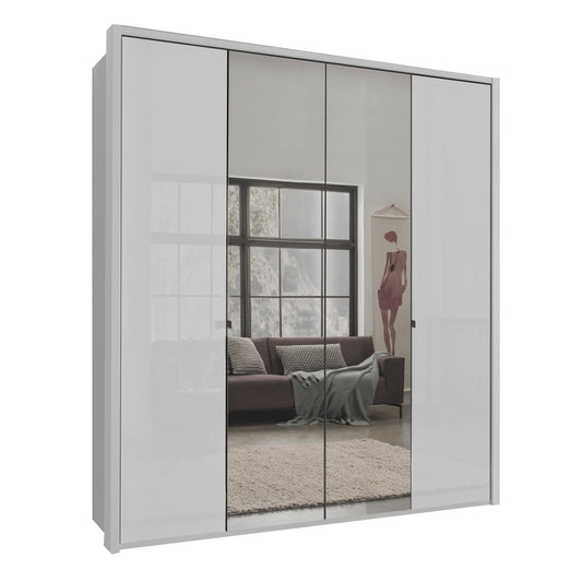 Barcelona 200cm Wardrobe with Glass & Mirrored Doors - White Glass