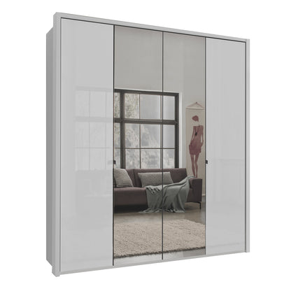 Barcelona 200cm Wardrobe with Glass & Mirrored Doors - White Glass