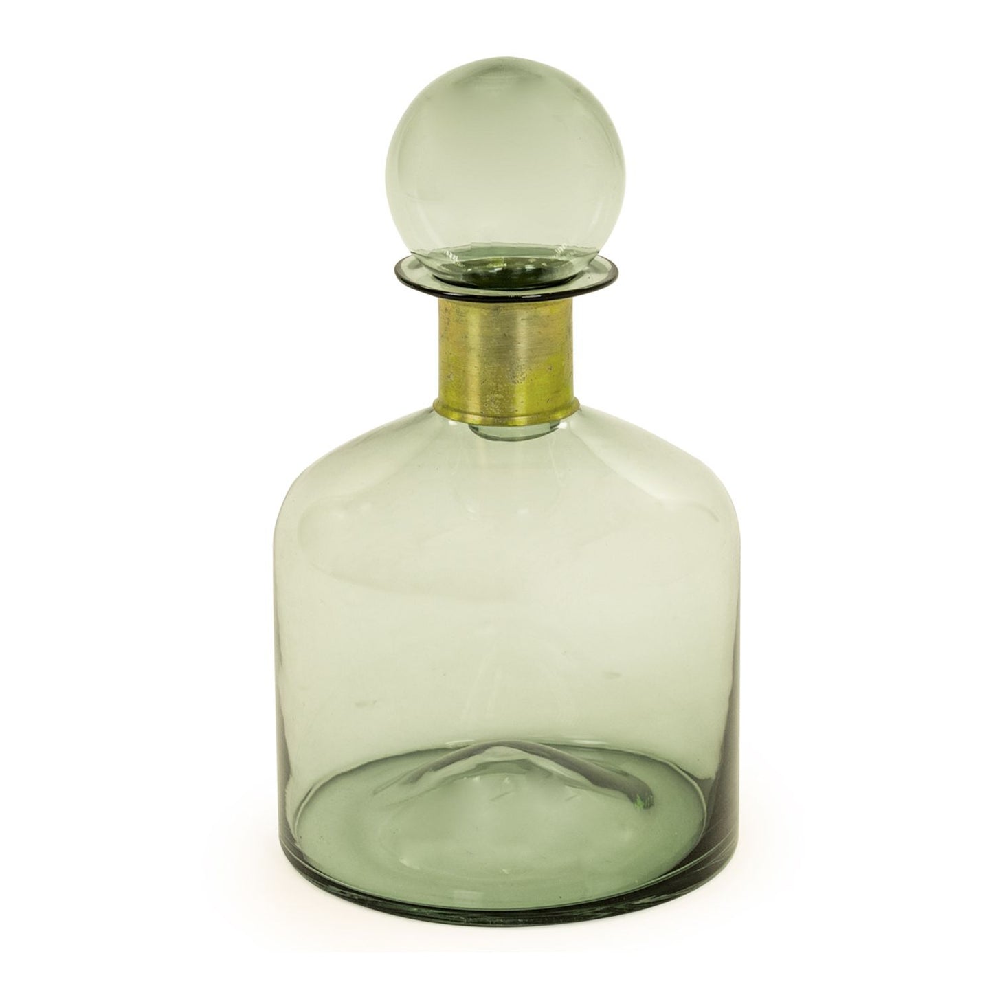Large Green Glass Apothecary Bottle With Brass Neck