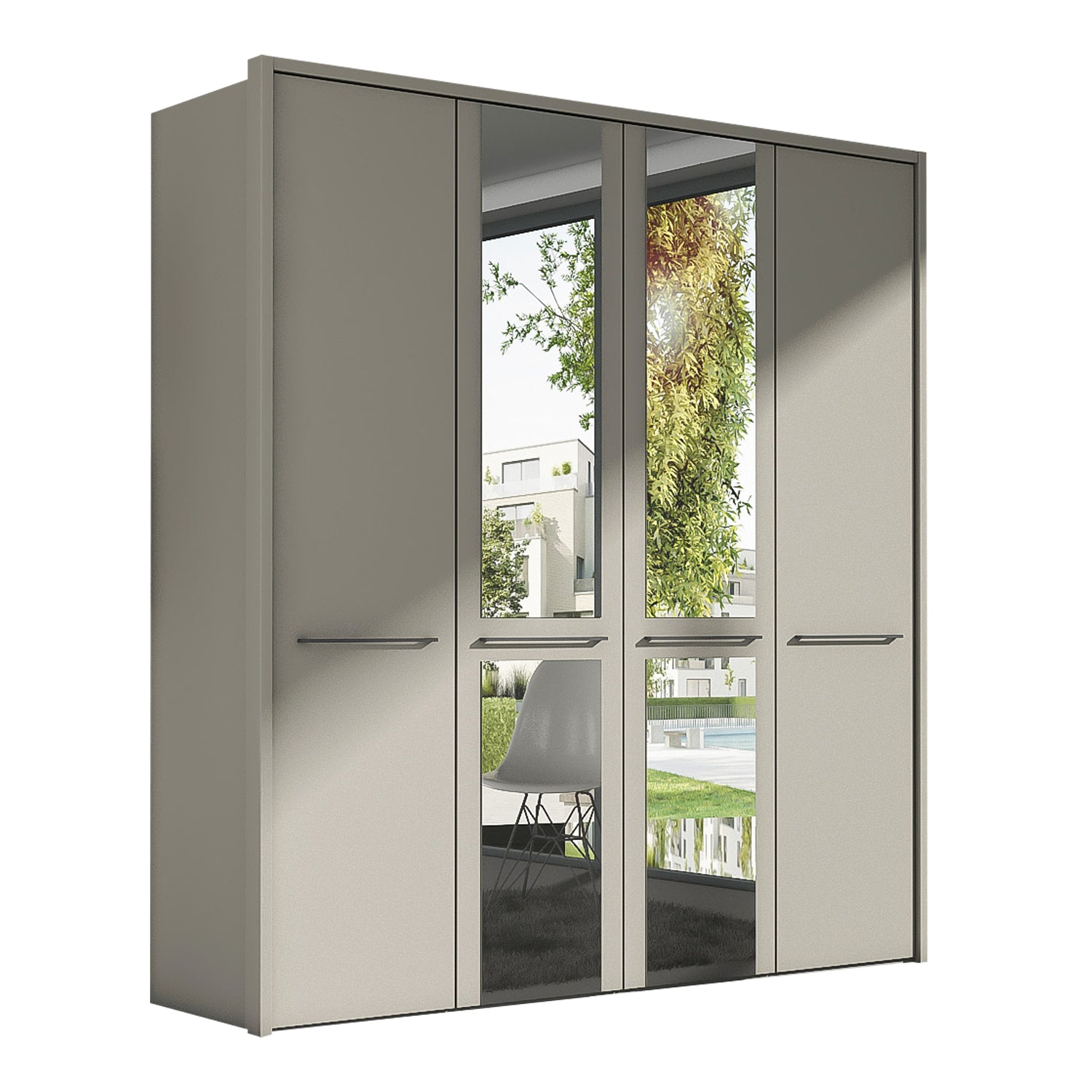 Madrid Silky Grey Wardrobe - With Centre Mirrored Doors