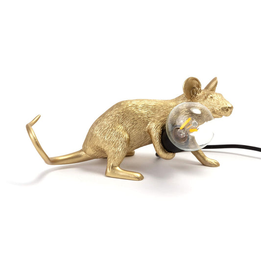 Gold Mouse Lying Down - Table Lamp