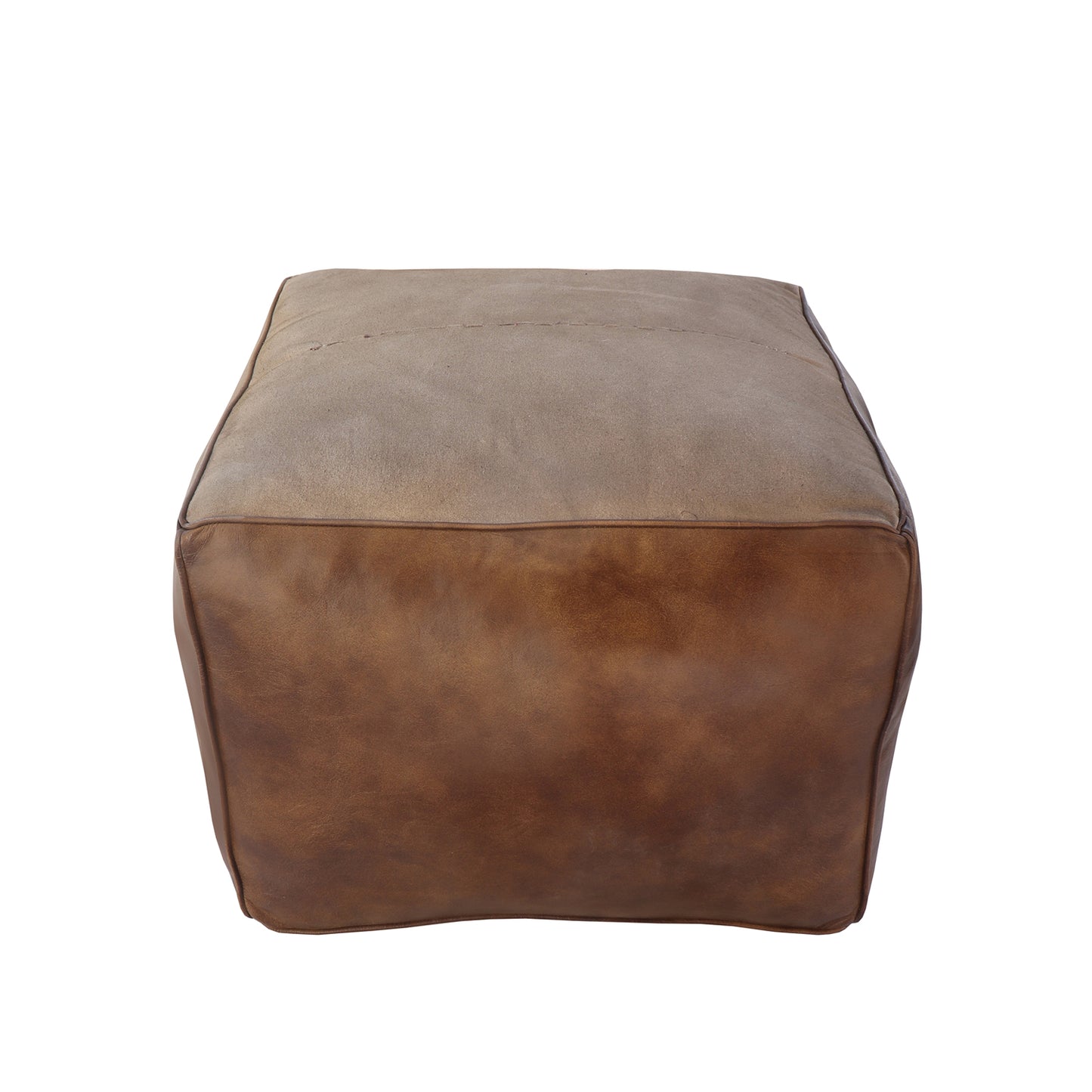 Square Leather Pouf - Brown