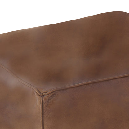 Square Leather Pouf - Brown