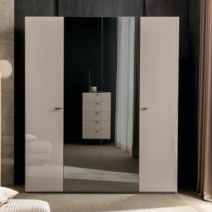 Claire Wardrobe By Alf Italia - 4 Door Wooden With 2 Centre Mirrors