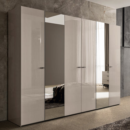 Claire Wardrobe By Alf Italia - 6 Door Wooden With 2 Centre Mirrors