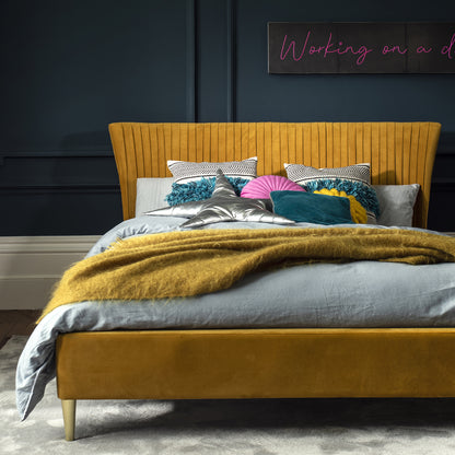 Coco Pleated Upholstered Bed - 5ft Turmeric