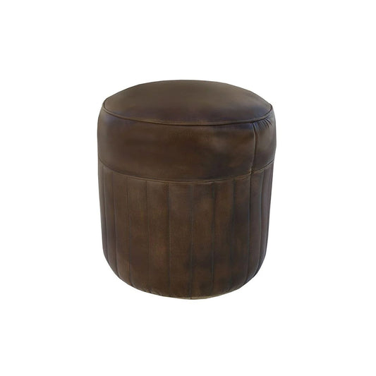 Round Leather Pouffe