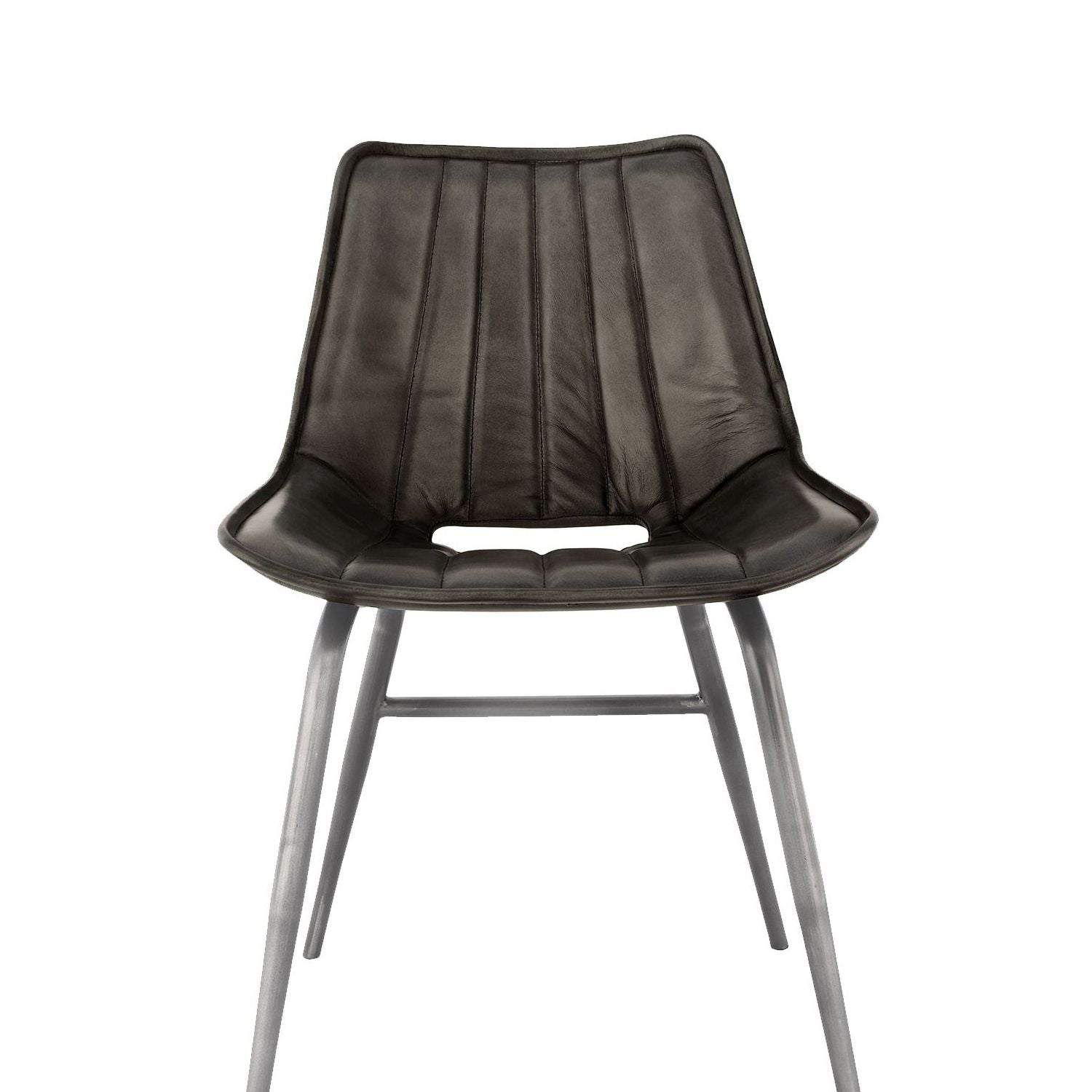 Dark Grey Leather & Iron Dining Chair - Brown