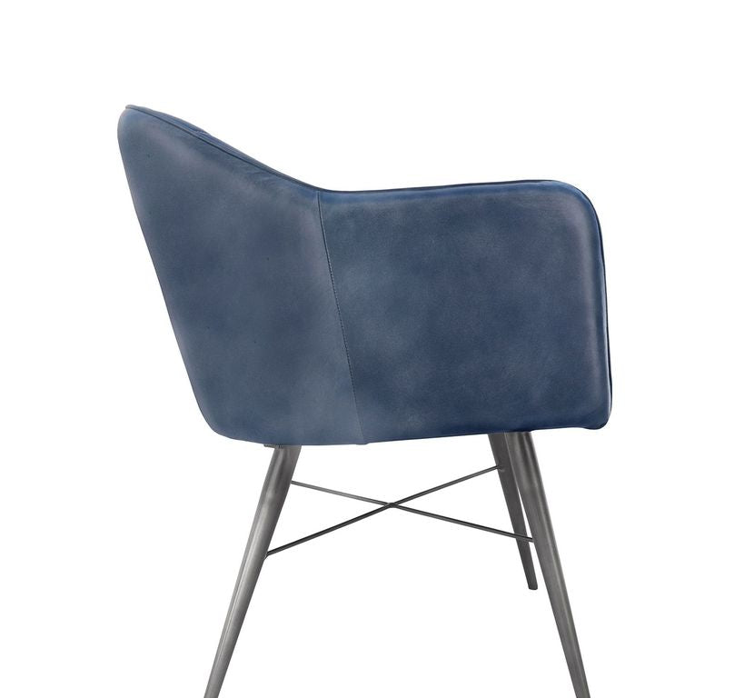 St Judes - Leather & Iron Chair - Blue ( 4 Point Base)