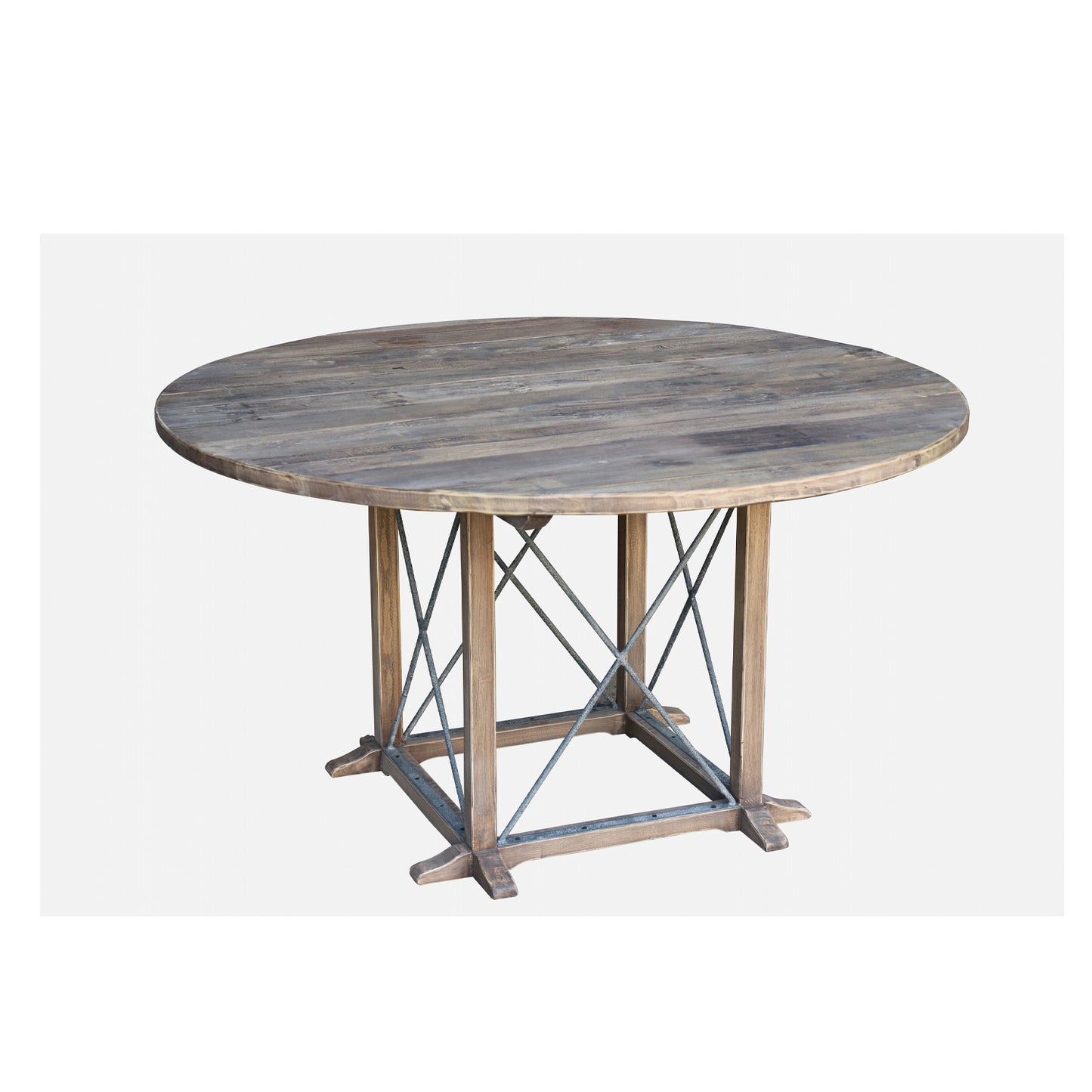 Lambs Green - Reclaimed Elm Round Dining Table with Iron Base