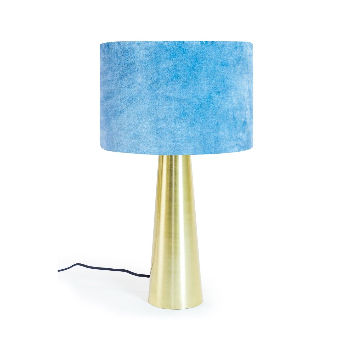 Brass Table Lamp With Velvet Shade - Steel Blue & Grey