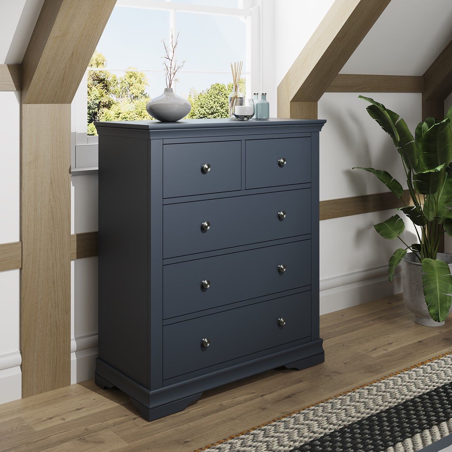 Toulouse Midnight Grey Chest Of Drawers - 2 Over 3 Chest