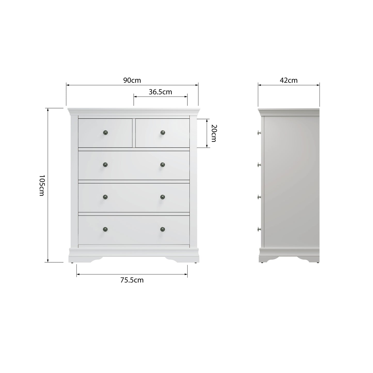 Toulouse White Chest Of Drawers - 2 Over 3 Chest