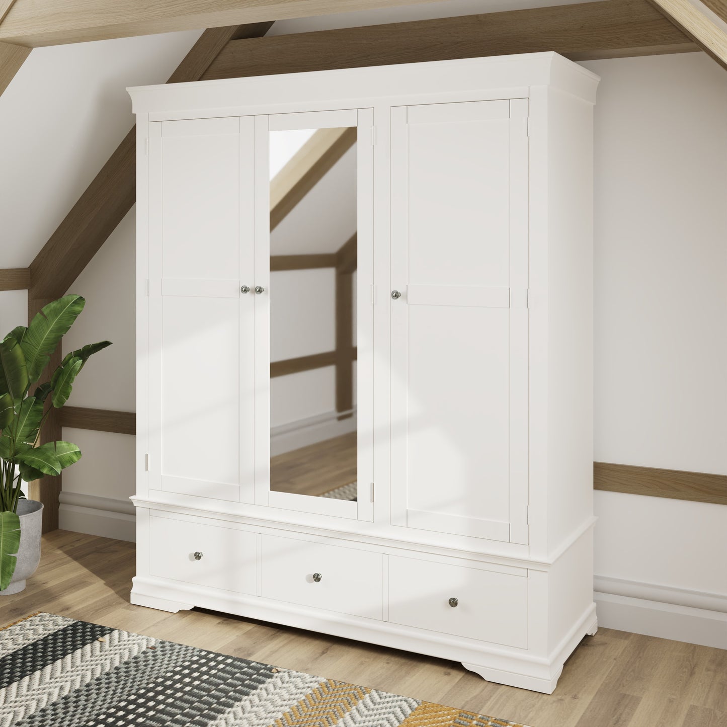 Toulouse White Wardrobe - 3 Door With Drawers