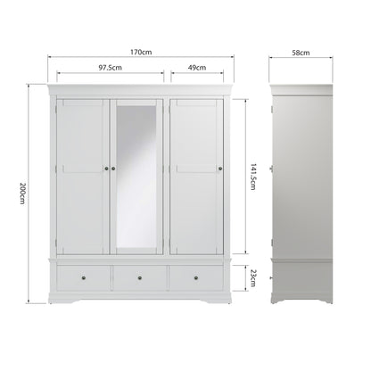 Toulouse White Wardrobe - 3 Door With Drawers
