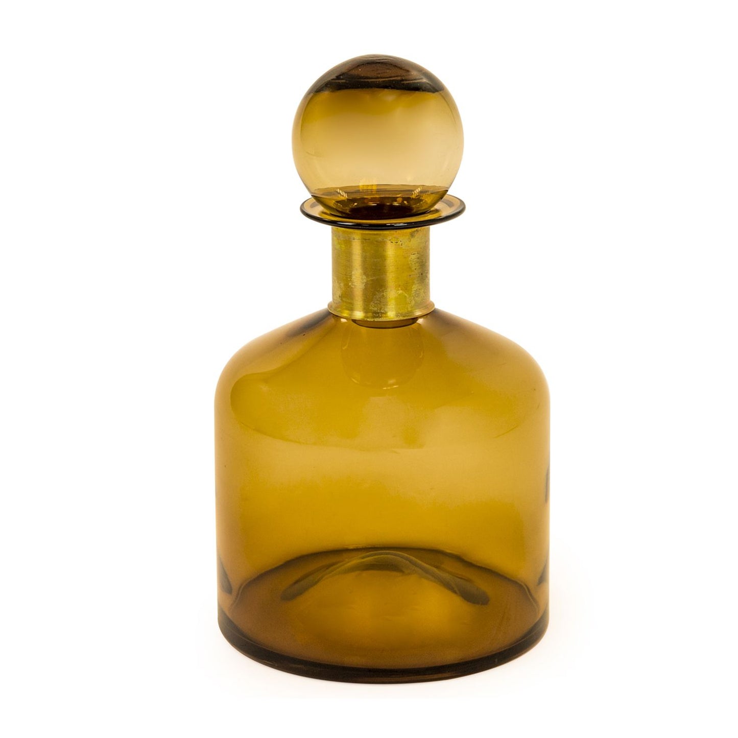 Large Brown Glass Apothecary Bottle With Brass Neck