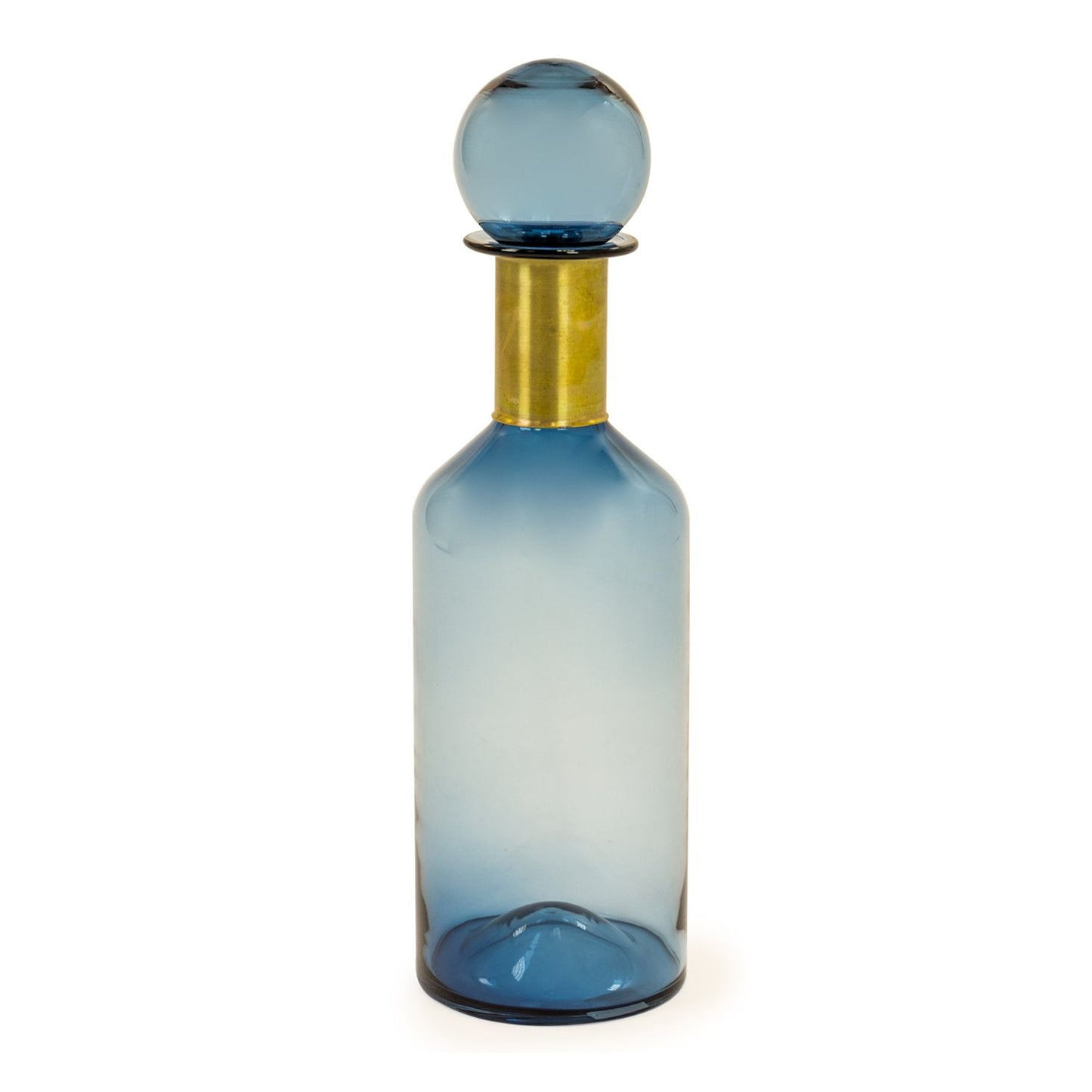 Tall Blue Glass Apothecary Bottle With Brass Neck