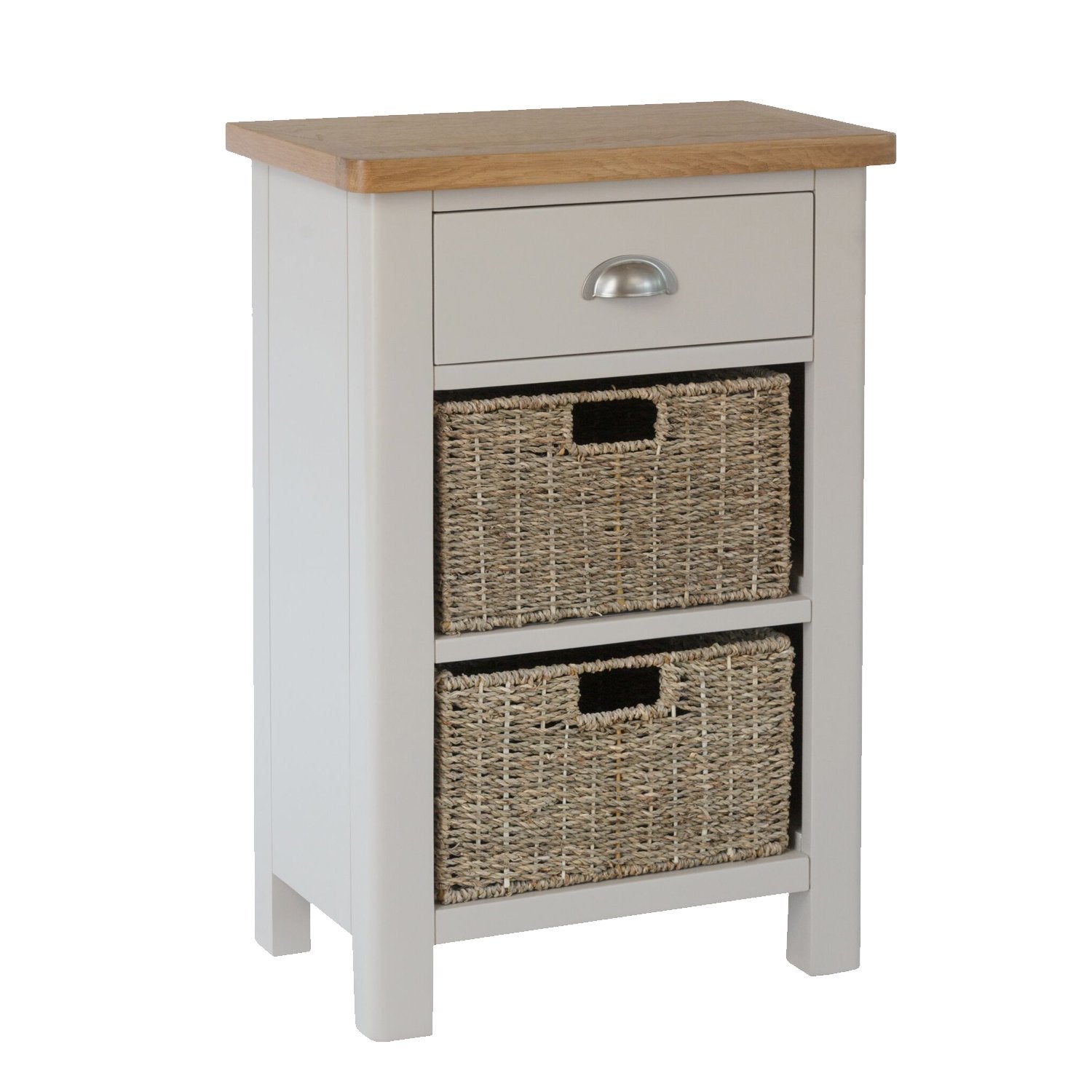 Painted Side Table with Drawer & Basket Storage