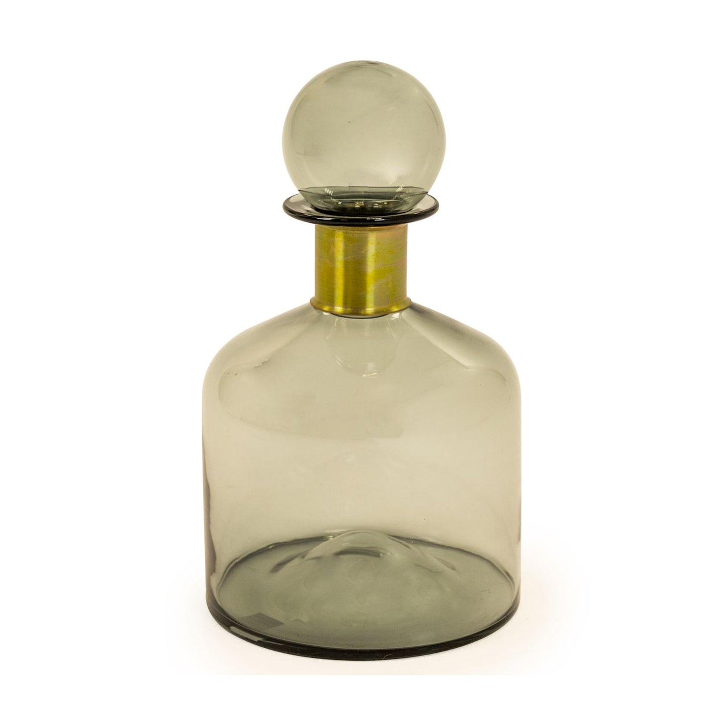 Large Smoke Grey Glass Apothecary Bottle With Brass Neck