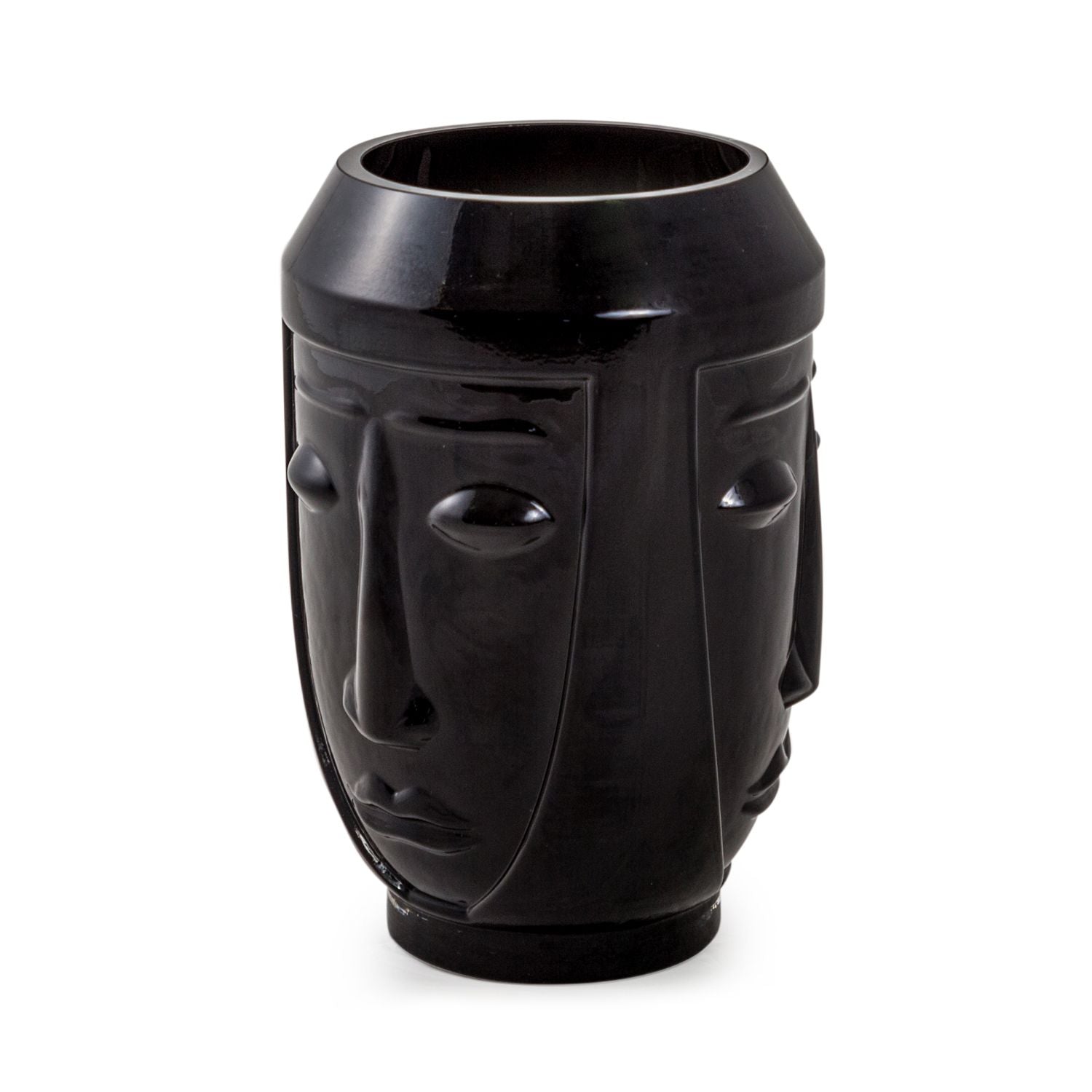 Deco Face Vase, Black Glass - Standard
