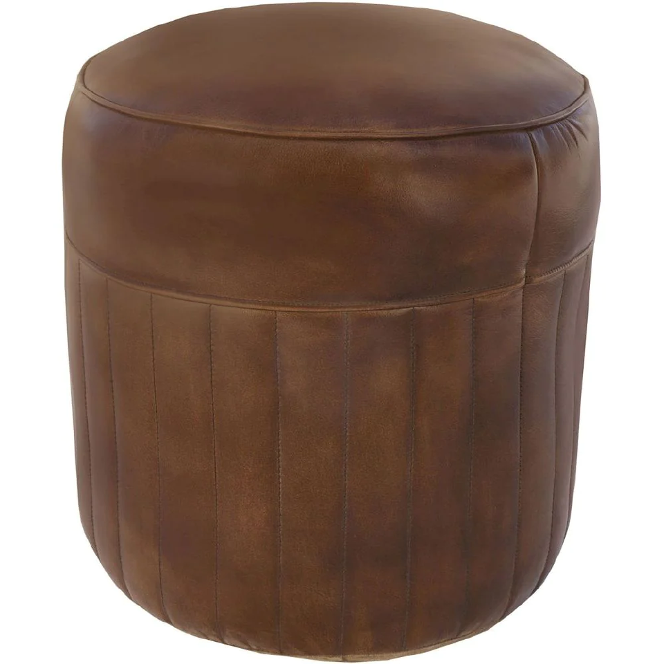 Round Leather Pouffe