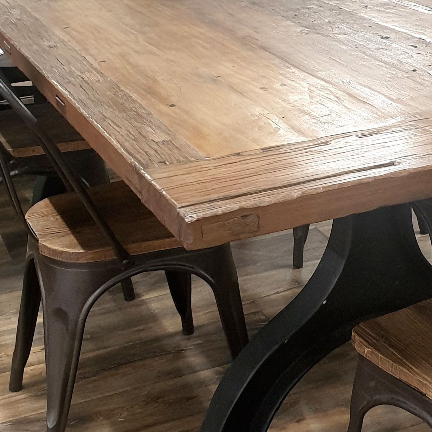 Boatwood Dining Table With Metal Legs