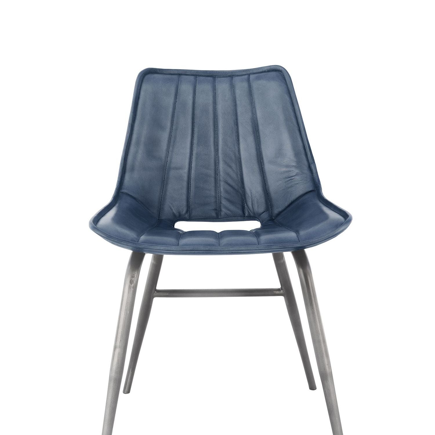 Leather & Iron Dining Chair - Blue