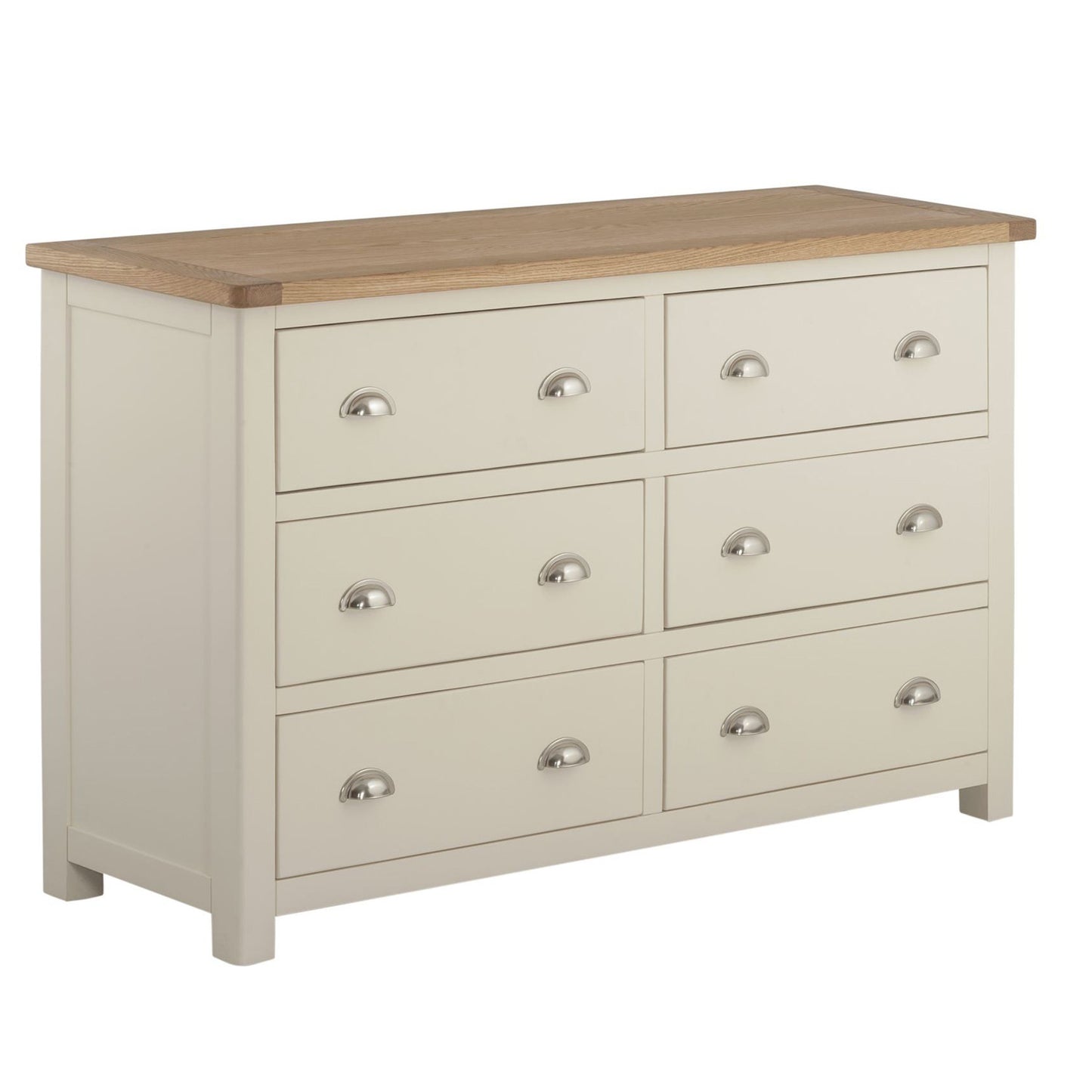Todenham Cream Painted & Oak Chest of Drawers - 6 Drawer Wide Chest